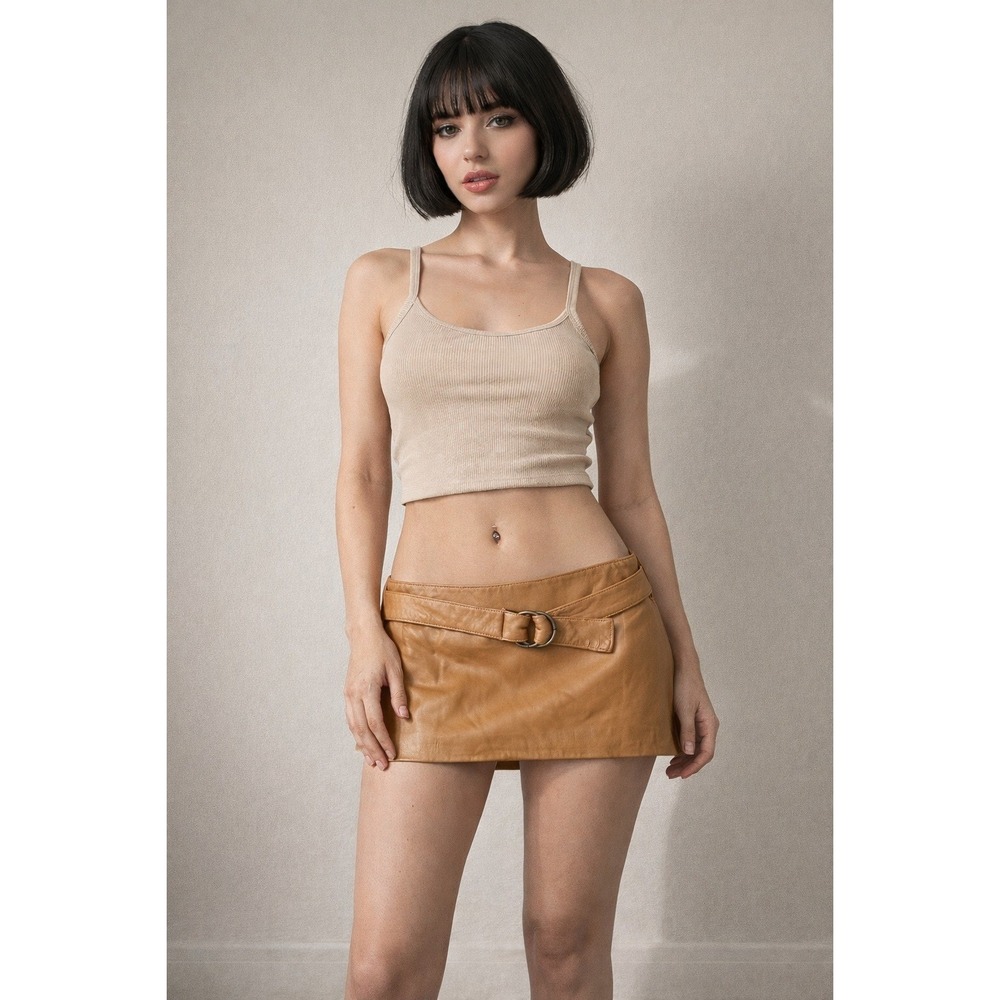 Y2K VTG Tiziana 100% Leather Micro Belt Skirt‎ Belted O-Ring Skirt Size M